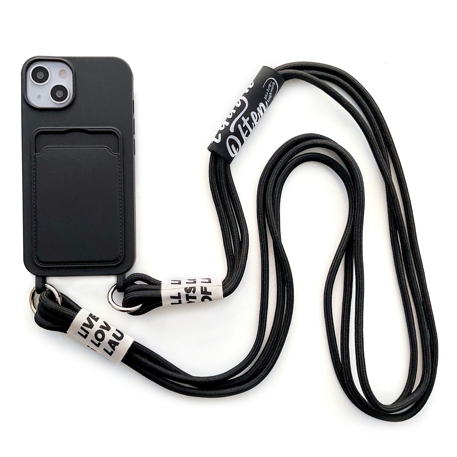 Pro iPhone 14 Plus Slot na kartu Pouzdro na telefon Tekutý silikonový ochranný kryt proti poškrábání s poutkem na zavěšení Pro iPhone 14 Plus Slot na kartu Pouzdro na telefon Tekutý silikonový ochranný kryt proti poškrábání s poutkem na zavěšení